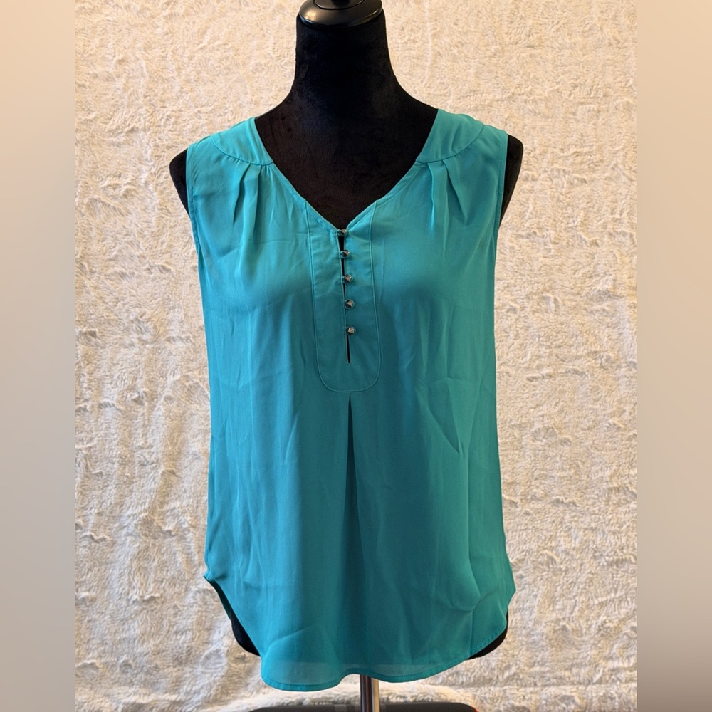 NWT Daniel Rainn Minal Turquoise Pleated V-Neck Blouse XS